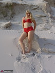Sweet Susi. Red Lingerie in the sand Free Pic 2