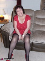 Kinky Carol. Red Dress Stockings & Shoes Free Pic 2
