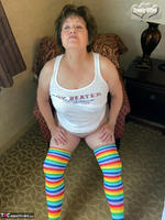 Busty Bliss. Rainbow Striped Stockings Free Pic 14