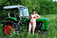 Hot Milf. Red Lingerie On The Tractor Pt1 Free Pic 12