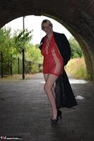 Barby Slut. Red Dress & Black Coat Flashing Free Pic 6