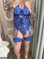 Inked MILF. Sexy Blue Lingerie with High Heels Free Pic 6