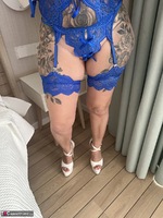 Inked MILF. Sexy Blue Lingerie with High Heels Free Pic 7