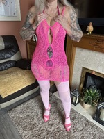 Inked MILF. Hot Pink Lingerie Strip Free Pic 3