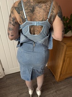 Inked MILF. Denim Dress Sexy Lingerie and High Heels Free Pic 6