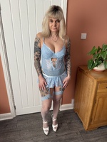 Inked MILF. Denim Dress Sexy Lingerie and High Heels Free Pic 9