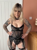 Inked MILF. Sexy Black Lingerie and Thigh High Boots Free Pic 6