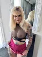 Inked MILF. Hot Pink Mini Skirt and See Through Top Free Pic 6