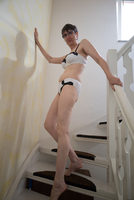 Hot Milf. On The Stairs In White Lingerie Free Pic 2