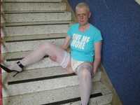 Tiffany Pearl. On The Stairs In White Lingerie Free Pic 3