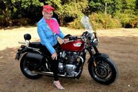 Sparkle. Leather GILF on a motorbike Free Pic 7