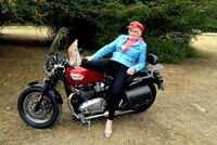 Sparkle. Leather GILF on a motorbike Free Pic 11