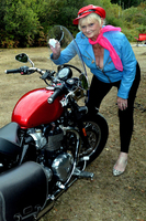 Sparkle. Leather GILF on a motorbike Free Pic 14