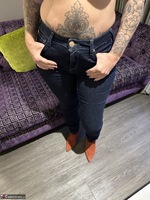 Inked MILF. Jeans Strip Free Pic 5