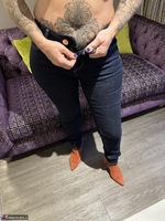 Inked MILF. Jeans Strip Free Pic 6