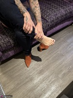 Inked MILF. Jeans Strip Free Pic 9