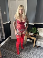 Inked MILF. Red Thight High Boots Free Pic 1