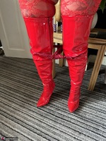 Inked MILF. Red Thight High Boots Free Pic 12