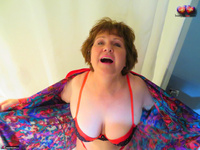 Busty Bliss. Busty Granny Opening Up Her Kimono Just For You Free Pic 6