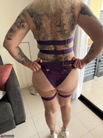 Inked MILF. Sexy purple strappy underwear with fuck me heels Free Pic 5