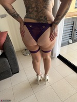 Inked MILF. Sexy purple strappy underwear with fuck me heels Free Pic 11