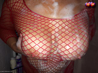 Busty Bliss - Busty Bliss Gets Red Net Body Stocking Soapy & Sudzy