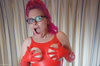 Red Rubber Dress featuring Mollie Foxxx Free Pic 1
