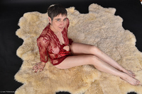 Red Negligee On The Fur Rug featuring Hot Milf Free Pic 1