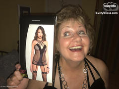 Busty Bliss - Fishnet Dress No Panties Gallery