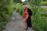 Red Dress & Black Coat Flashing featuring Barby Slut Free Pic 1