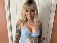 Denim Dress Sexy Lingerie and High Heels featuring Inked MILF Free Pic 1