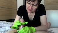 Green Rubber Gloves Covered In Cum featuring Hot Milf Free Pic 1
