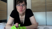 Green Rubber Gloves Covered In Cum featuring Hot Milf