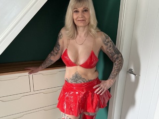 Inked MILF - Red Hot PVC Boots and Baby Oil
