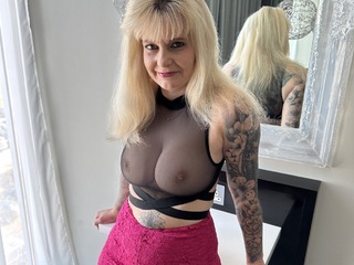 Inked MILF - Hot Pink Mini Skirt and See Through Top