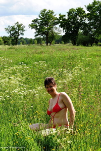 Red Lingerie Outdoors featuring Hot Milf