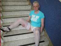 On The Stairs In White Lingerie featuring Tiffany Pearl Free Pic 1