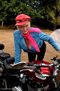 Leather GILF on a motorbike featuring Sparkle