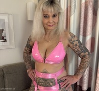 Hot Pink PVC featuring Inked MILF Free Pic 1