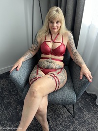 Hot in Red Lingerie featuring Inked MILF